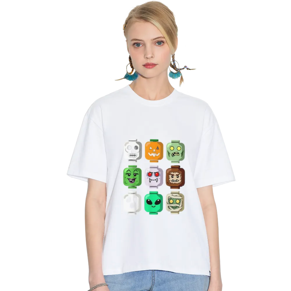 Halloween Building Brick Head Pumpkin Ghost Zombie Boys T-Shirt