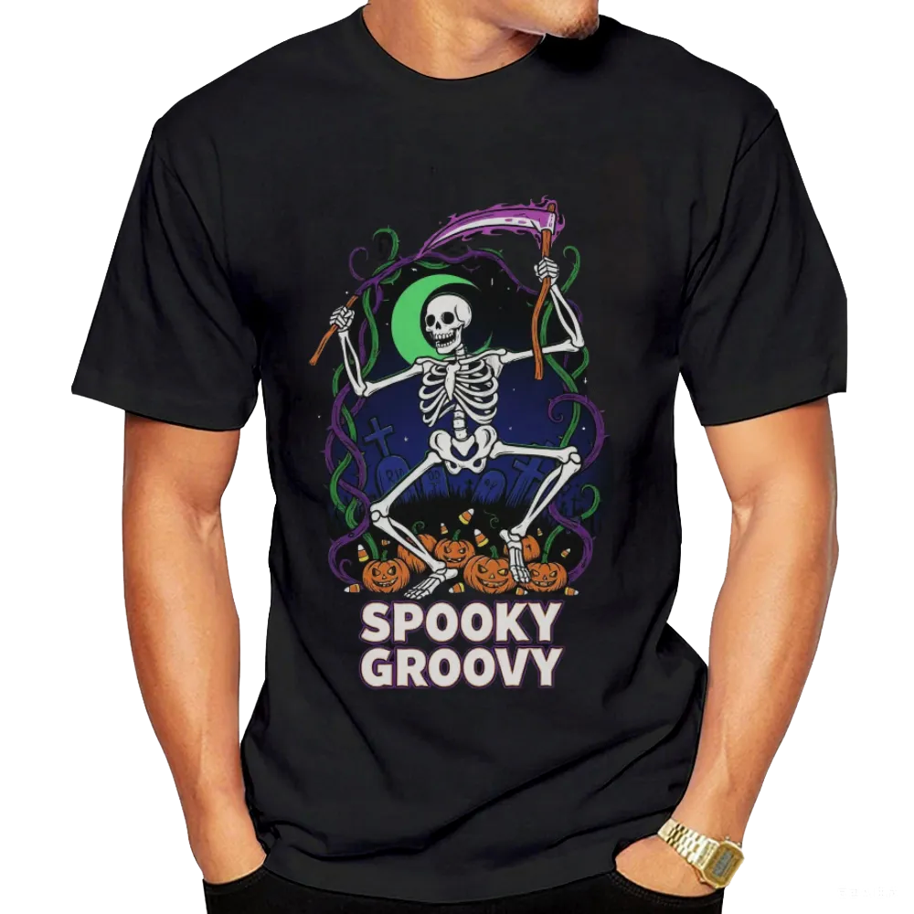 Halloween "Spooky Groovy" Dancing Skeleton Graphic Tee