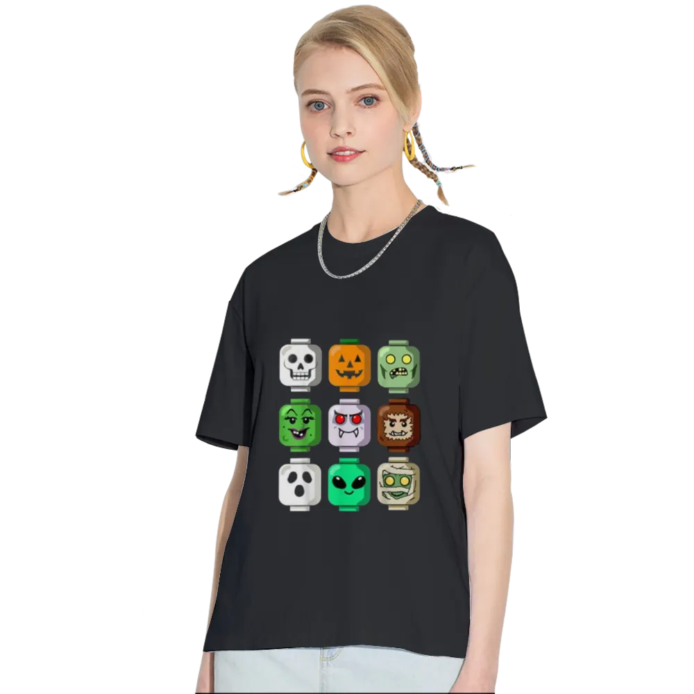 Halloween Building Brick Head Pumpkin Ghost Zombie Boys T-Shirt