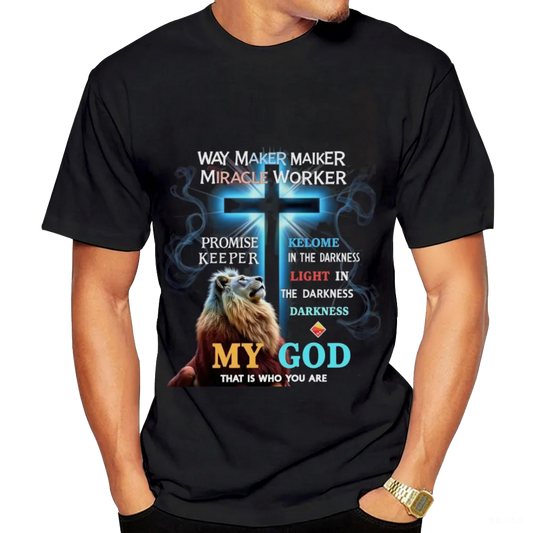 Christian "Way Maker, Miracle Worker" Lion & Cross Graphic Tee