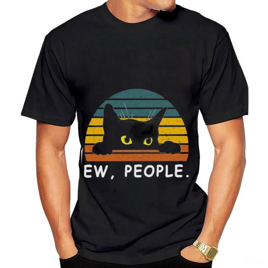 Retro "Ew, People" Black Cat Graphic Tee | Introvert's Favorite