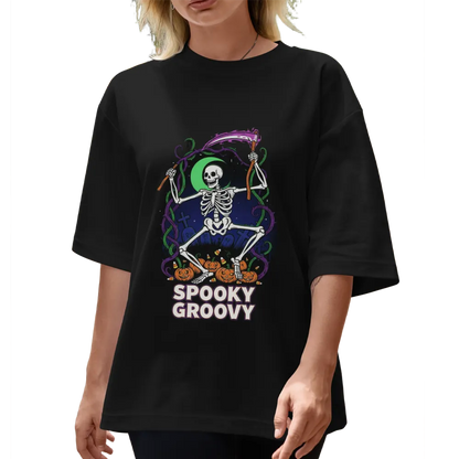 Halloween "Spooky Groovy" Dancing Skeleton Graphic Tee