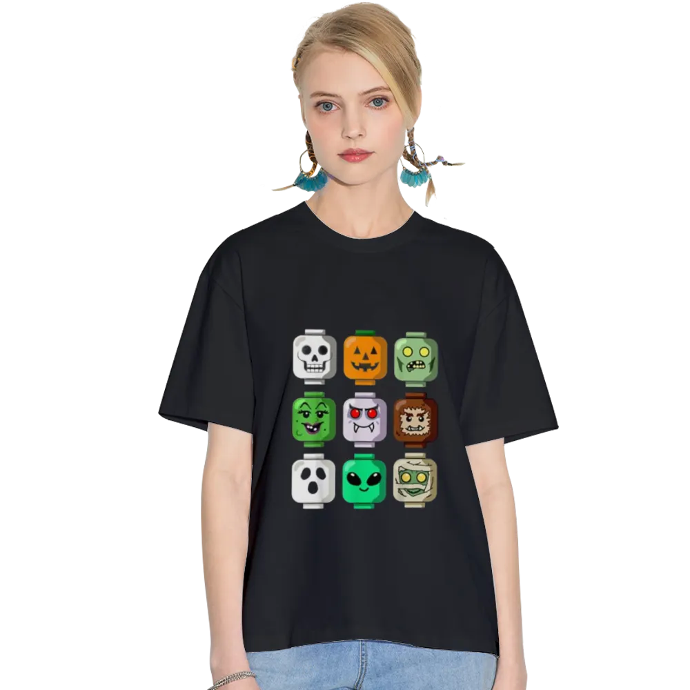 Halloween Building Brick Head Pumpkin Ghost Zombie Boys T-Shirt