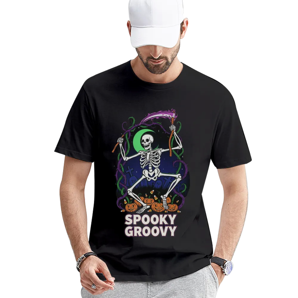 Halloween "Spooky Groovy" Dancing Skeleton Graphic Tee