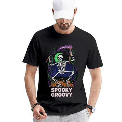 Halloween "Spooky Groovy" Dancing Skeleton Graphic Tee