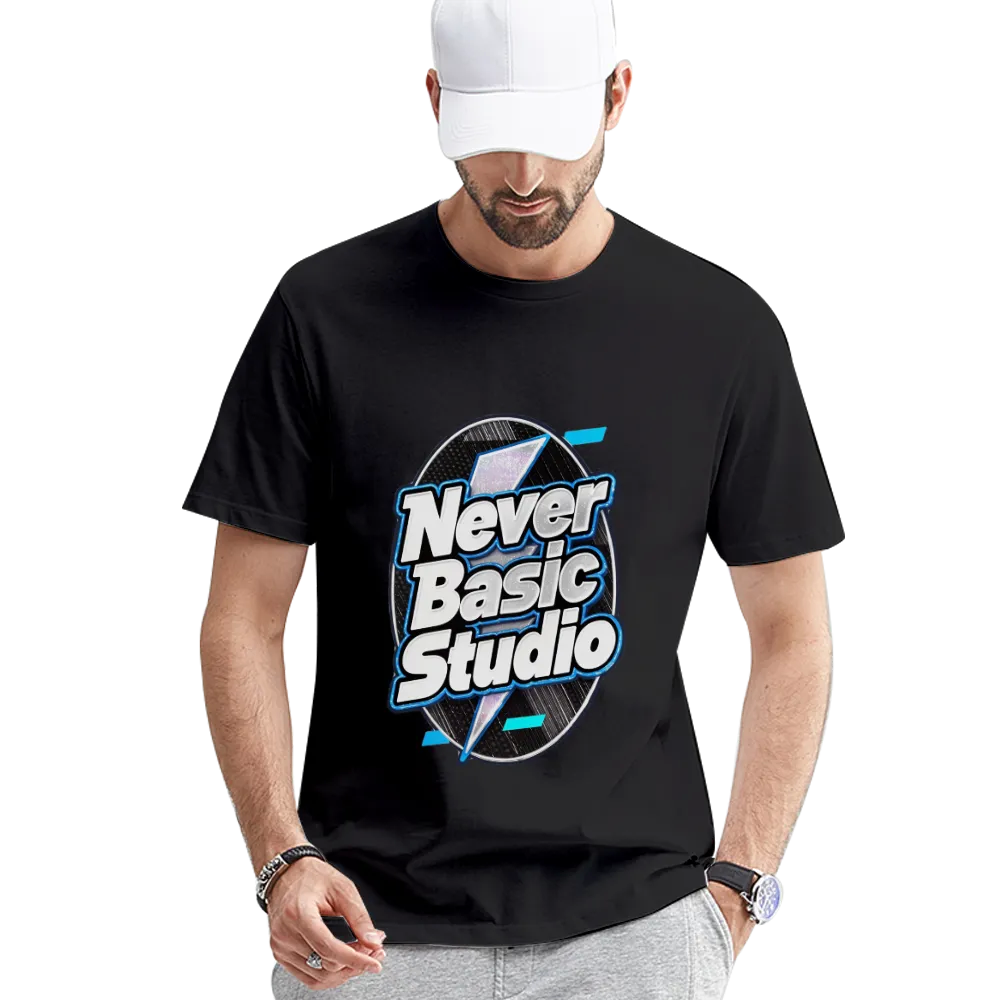 Custom "Never Basic Studio" Logo Tee – Personalized T - Shirt for Your Brand