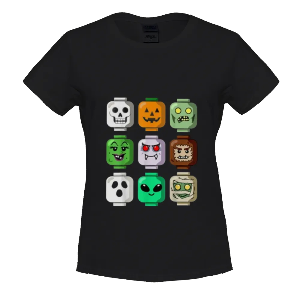 Halloween Building Brick Head Pumpkin Ghost Zombie Boys T-Shirt