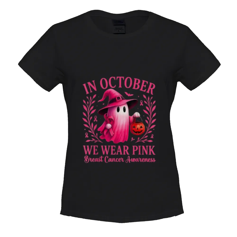 Breast Cancer Women Halloween in October We Wear Pink T-Shirt