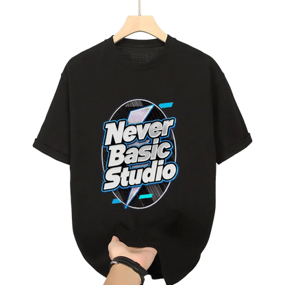 Custom "Never Basic Studio" Logo Tee – Personalized T - Shirt for Your Brand