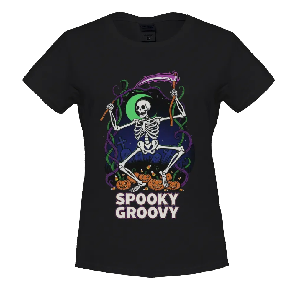 Halloween "Spooky Groovy" Dancing Skeleton Graphic Tee