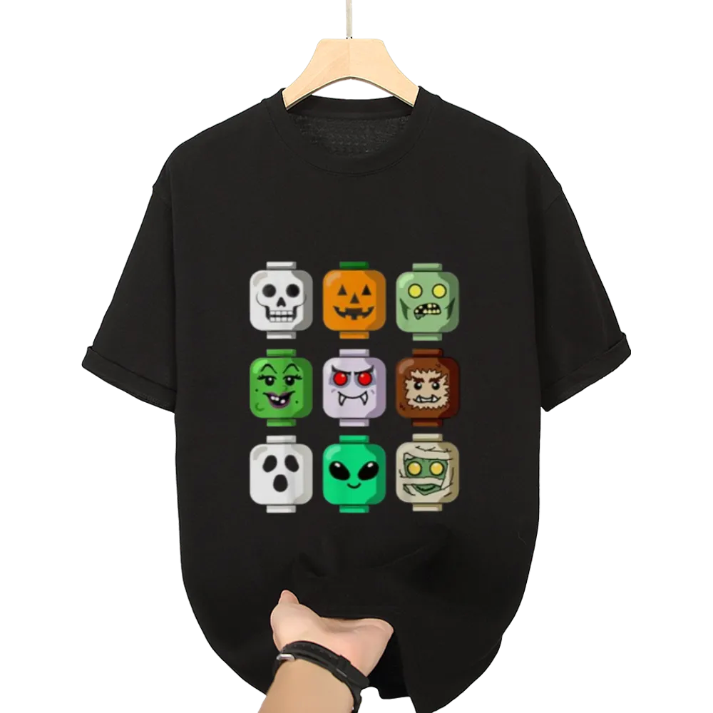 Halloween Building Brick Head Pumpkin Ghost Zombie Boys T-Shirt