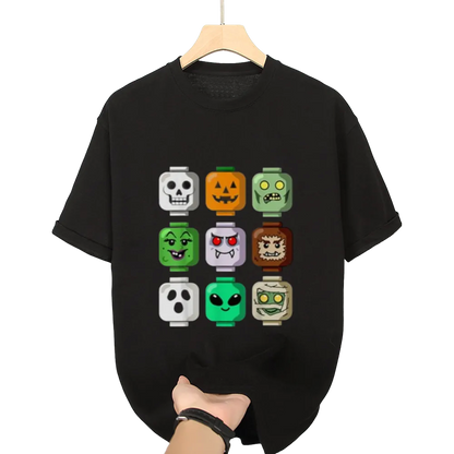 Halloween Building Brick Head Pumpkin Ghost Zombie Boys T-Shirt