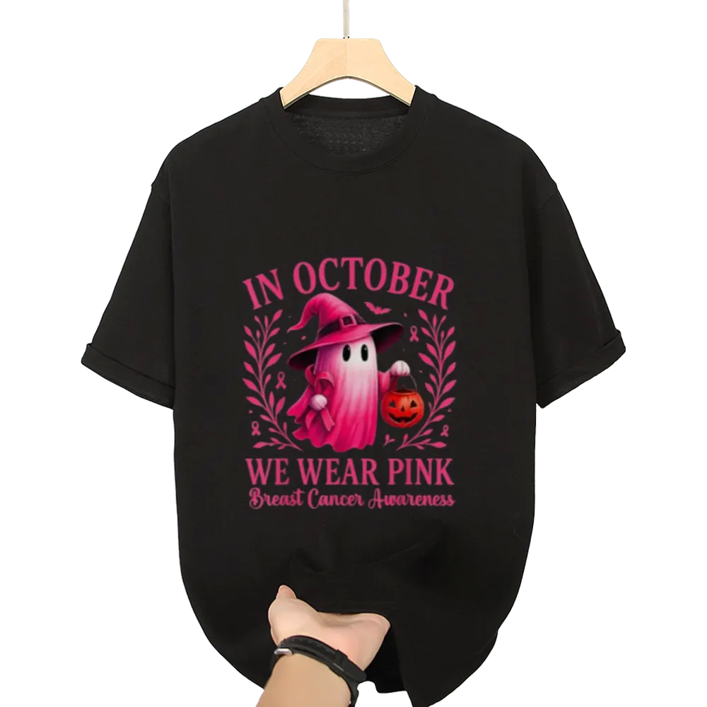 Breast Cancer Women Halloween in October We Wear Pink T-Shirt