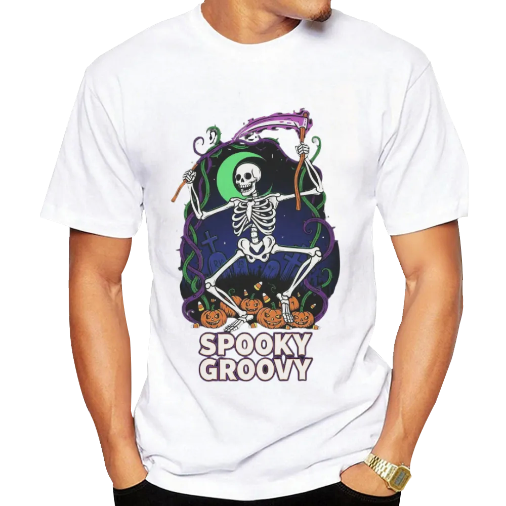 Halloween "Spooky Groovy" Dancing Skeleton Graphic Tee