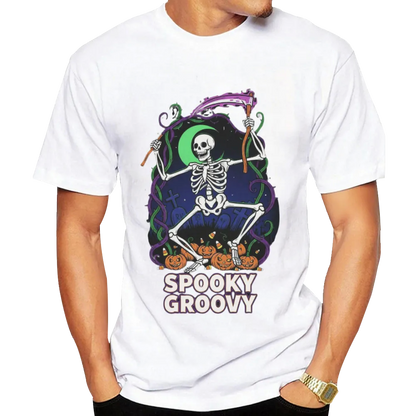 Halloween "Spooky Groovy" Dancing Skeleton Graphic Tee