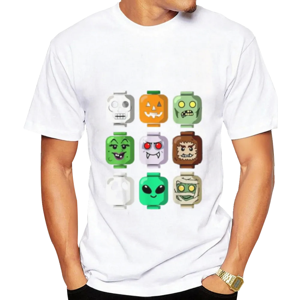 Halloween Building Brick Head Pumpkin Ghost Zombie Boys T-Shirt