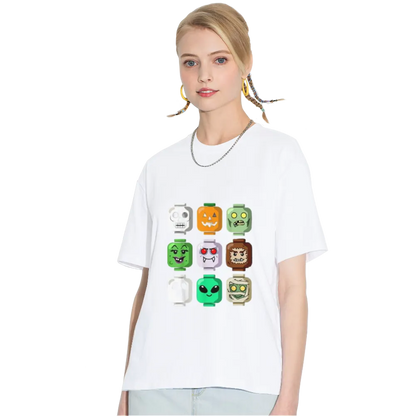 Halloween Building Brick Head Pumpkin Ghost Zombie Boys T-Shirt