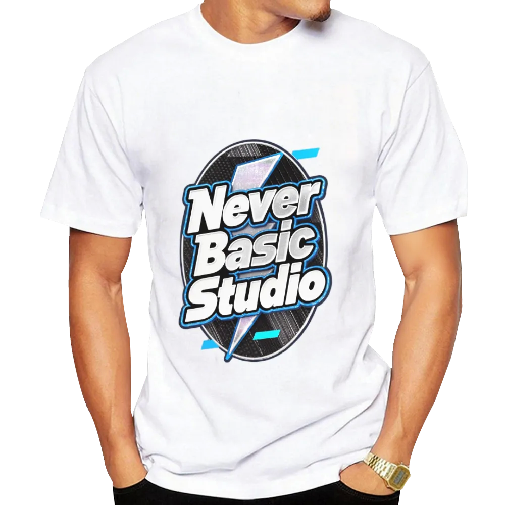 Custom "Never Basic Studio" Logo Tee – Personalized T - Shirt for Your Brand