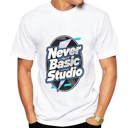 Custom "Never Basic Studio" Logo Tee – Personalized T - Shirt for Your Brand