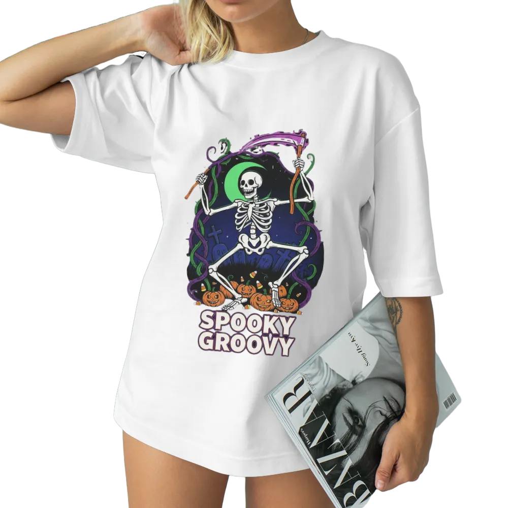 Halloween "Spooky Groovy" Dancing Skeleton Graphic Tee