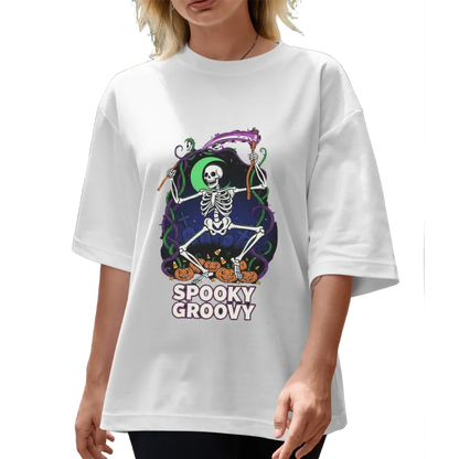 Halloween "Spooky Groovy" Dancing Skeleton Graphic Tee