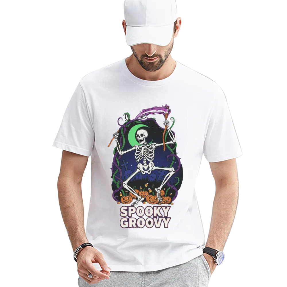 Halloween "Spooky Groovy" Dancing Skeleton Graphic Tee