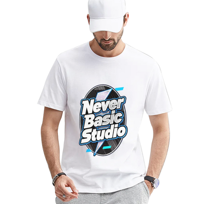 Custom "Never Basic Studio" Logo Tee – Personalized T - Shirt for Your Brand