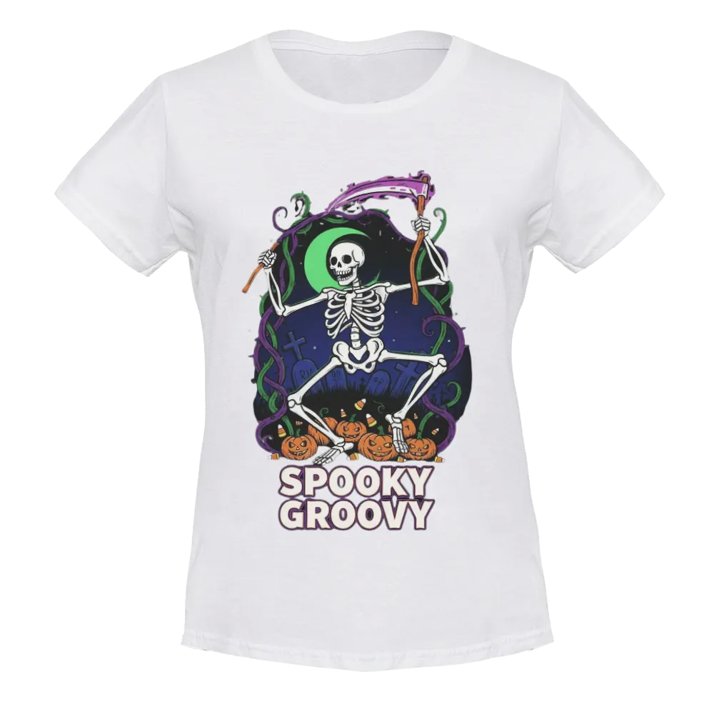 Halloween "Spooky Groovy" Dancing Skeleton Graphic Tee