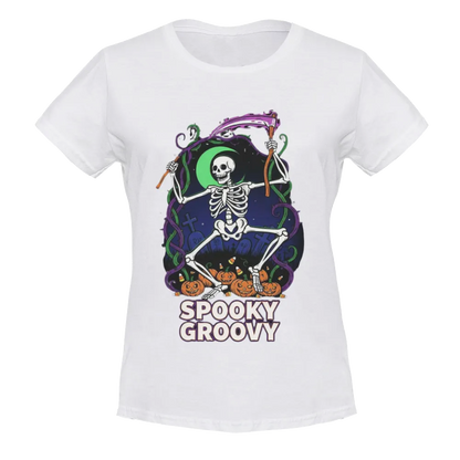 Halloween "Spooky Groovy" Dancing Skeleton Graphic Tee