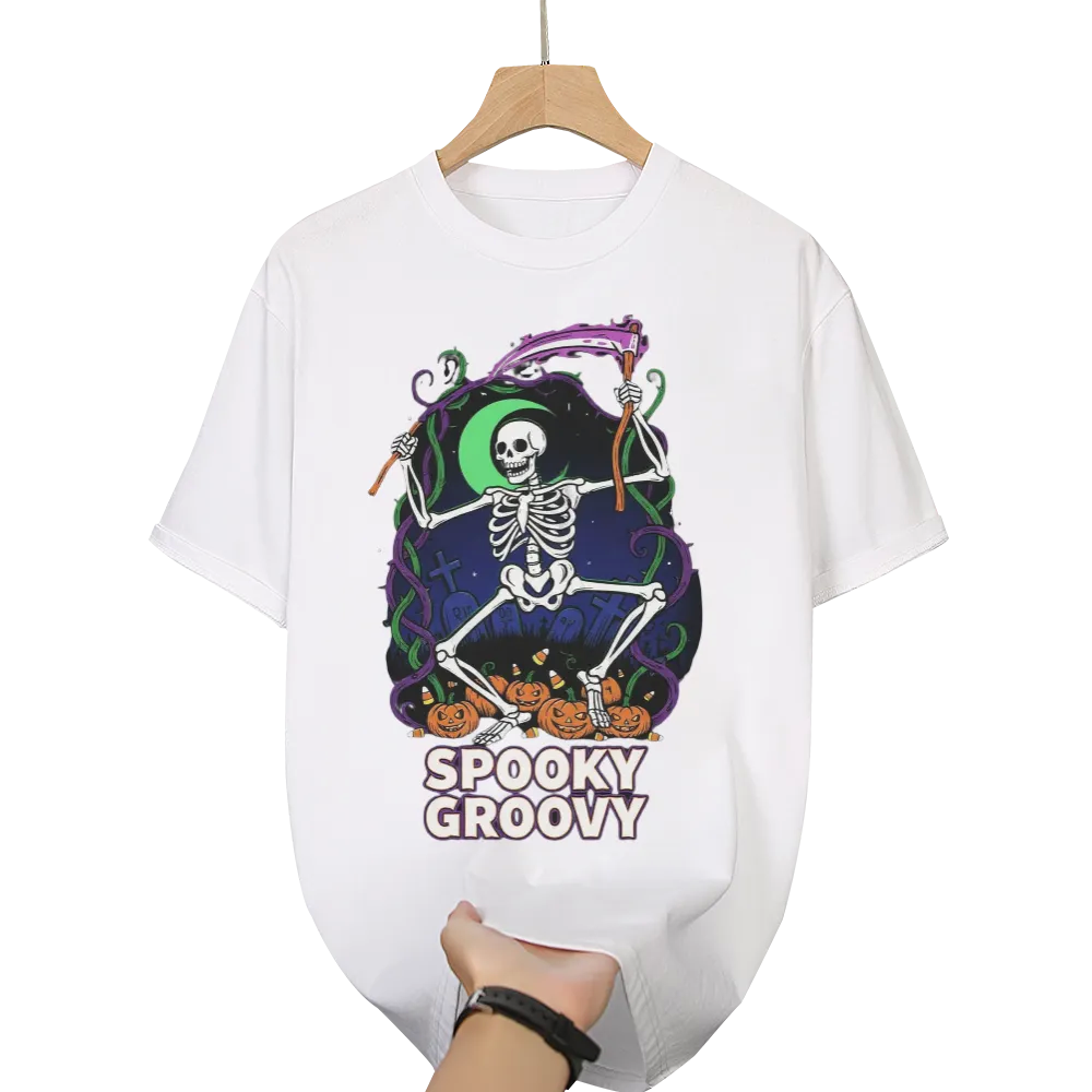 Halloween "Spooky Groovy" Dancing Skeleton Graphic Tee