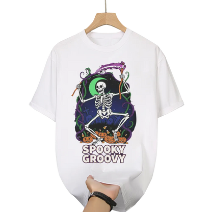 Halloween "Spooky Groovy" Dancing Skeleton Graphic Tee