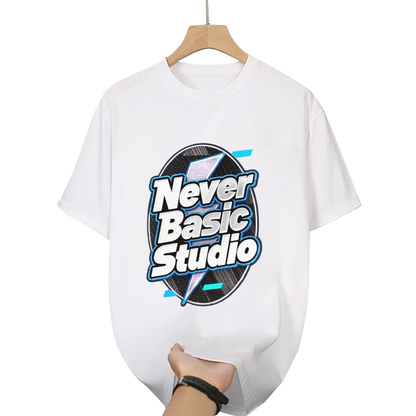 Custom "Never Basic Studio" Logo Tee – Personalized T - Shirt for Your Brand