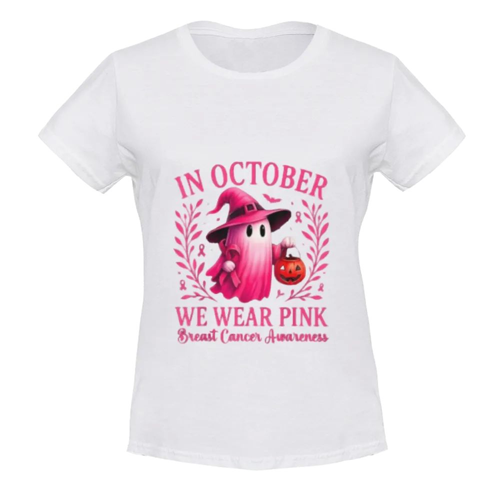Breast Cancer Women Halloween in October We Wear Pink T-Shirt