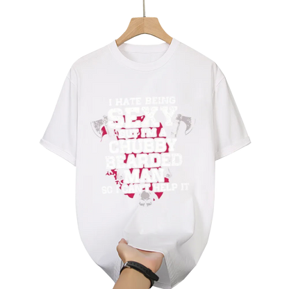 Humorous "I Hate Being Sexy" Chubby Bearded Man Graphic Tee