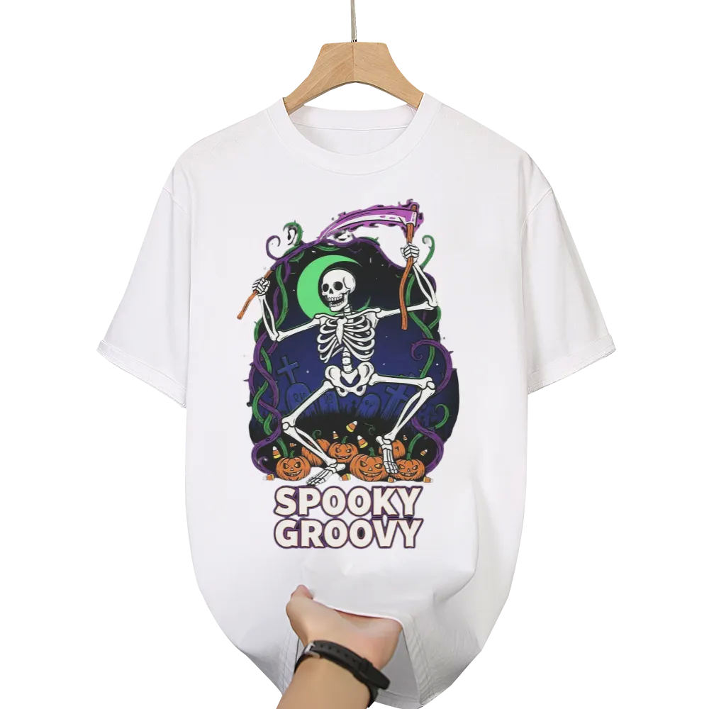 Halloween "Spooky Groovy" Dancing Skeleton Graphic Tee