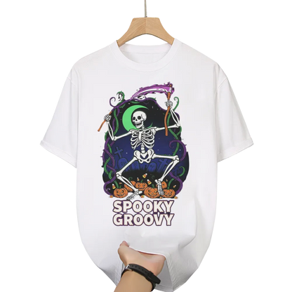 Halloween "Spooky Groovy" Dancing Skeleton Graphic Tee