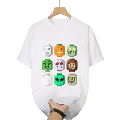 Halloween Building Brick Head Pumpkin Ghost Zombie Boys T-Shirt